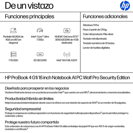 EAN 0199251610141 - HP ProBook 4 G1i AI Wolf Pro Security Edition Intel Core Ultra 7 255U Portátil 40,6 cm (16") WUXGA 32 GB  imagen 4