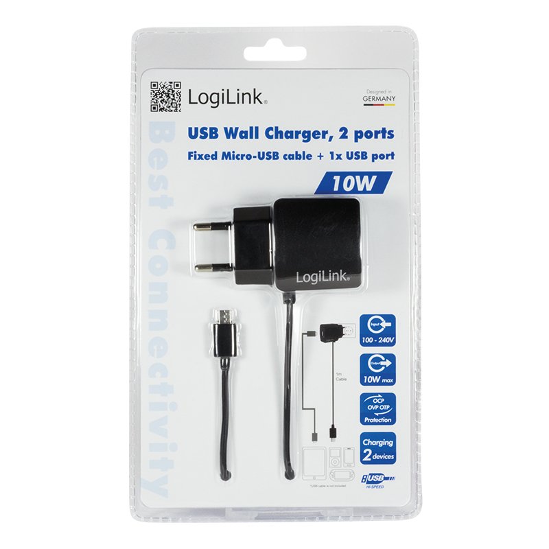 Cargador Usb 10 W Negro Logilink Pa0146