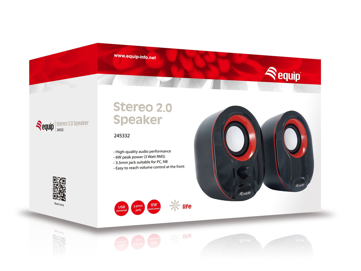 Equip Altavoces 2.0 Mini  6w Rms Color Negro Y Rojo Jack 3.5  Control De Volumen Alimetancion Usb