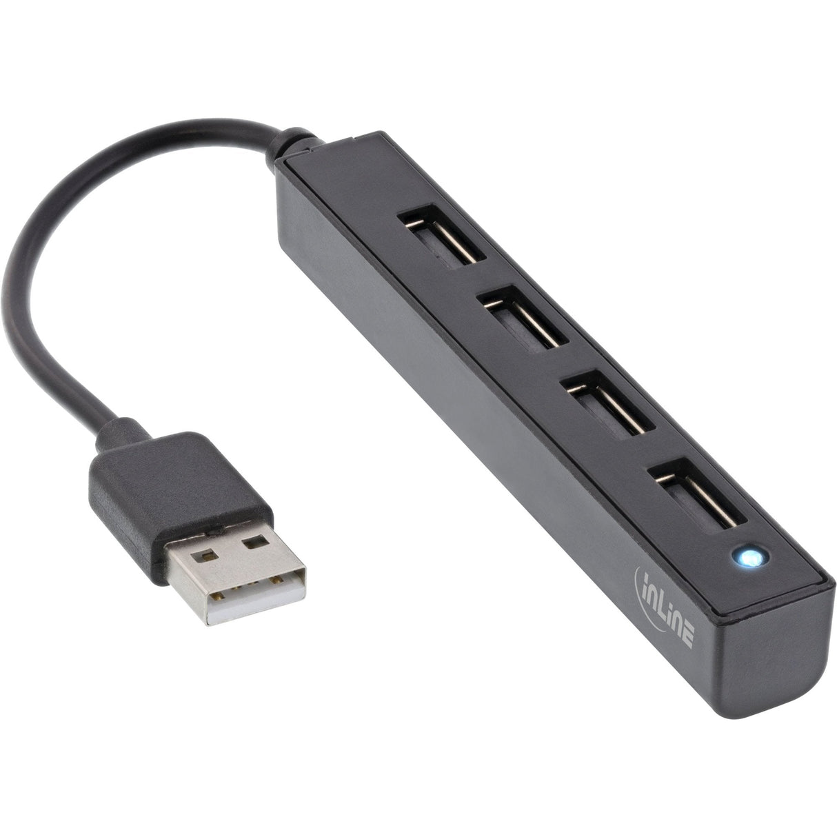 Inline® Usb 2.0 Hub, 4 Port, Usb-A Macho A 4x Usb-A Female, Black, 15cm, Slim Design