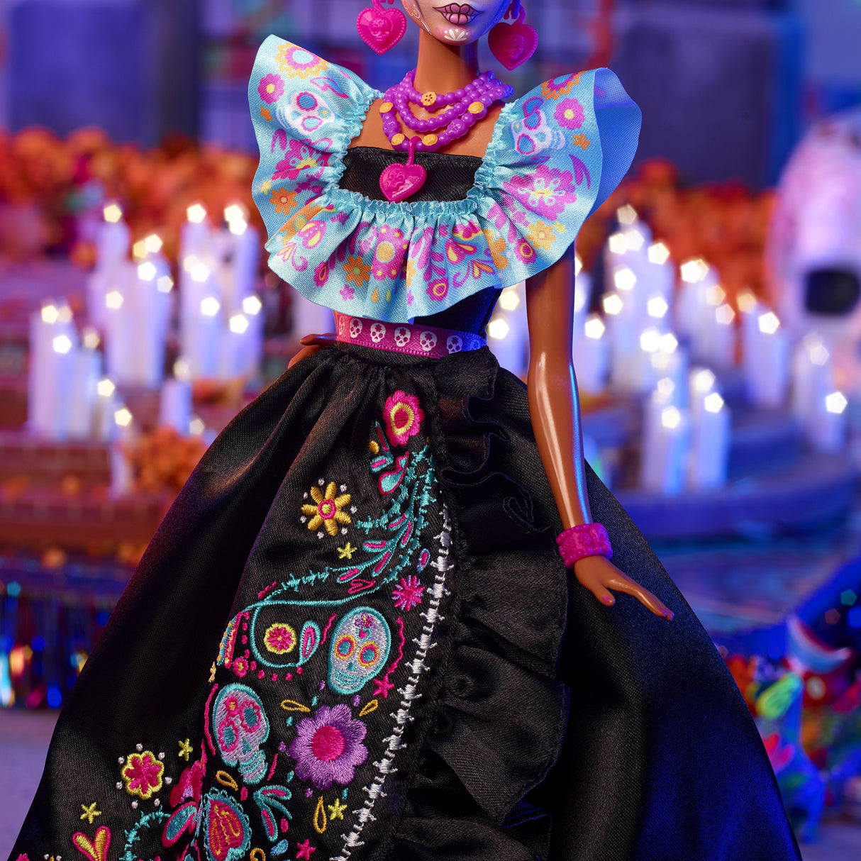 Muñeca Mattel Barbie Signature Día De Muertos 2024 Coleccionable Con Vestido Negro Con Volantes Hrm72