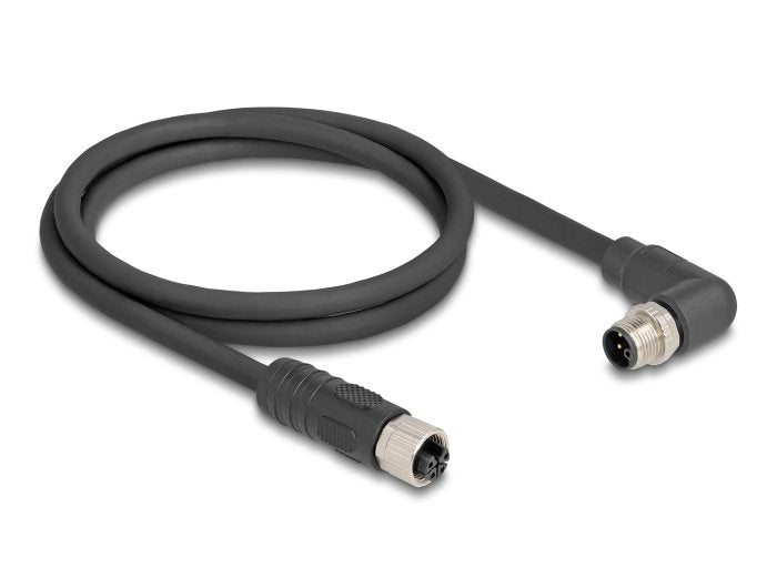 Delock M12 Cable L-Kodiert 4 Pin Stecker Rechts Gewinkelt Zu Buchse Gerade Pur Schleppkettentauglich 5 M Schwarz