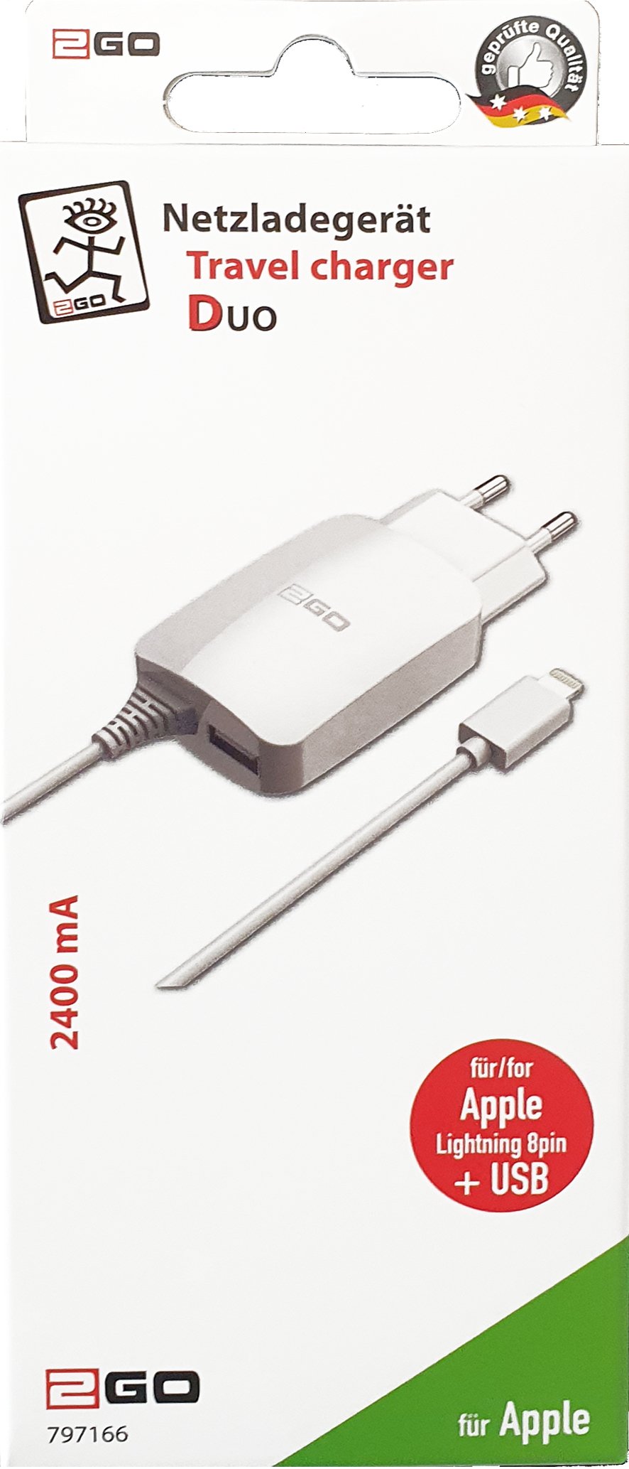 Cargador De Pared Usb 2go 110v-240v Blanco Para Iphones Y Ipads 2go