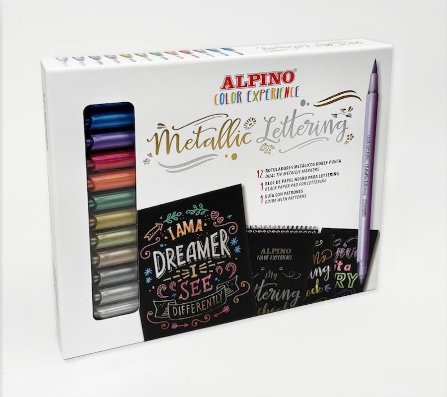 Alpino Rotuladores Metallic Lettering Color Experience Doble Punta Estuche 12u + Bloc C/Surtidos