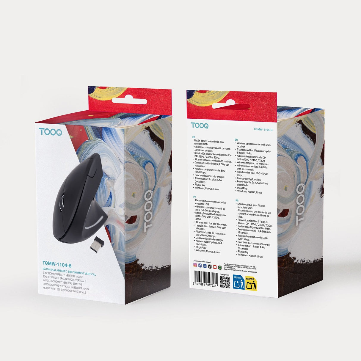 Ratón Vertical Inalámbrico Tooq Tqmwg-1104-B Hasta 3200 Dpi