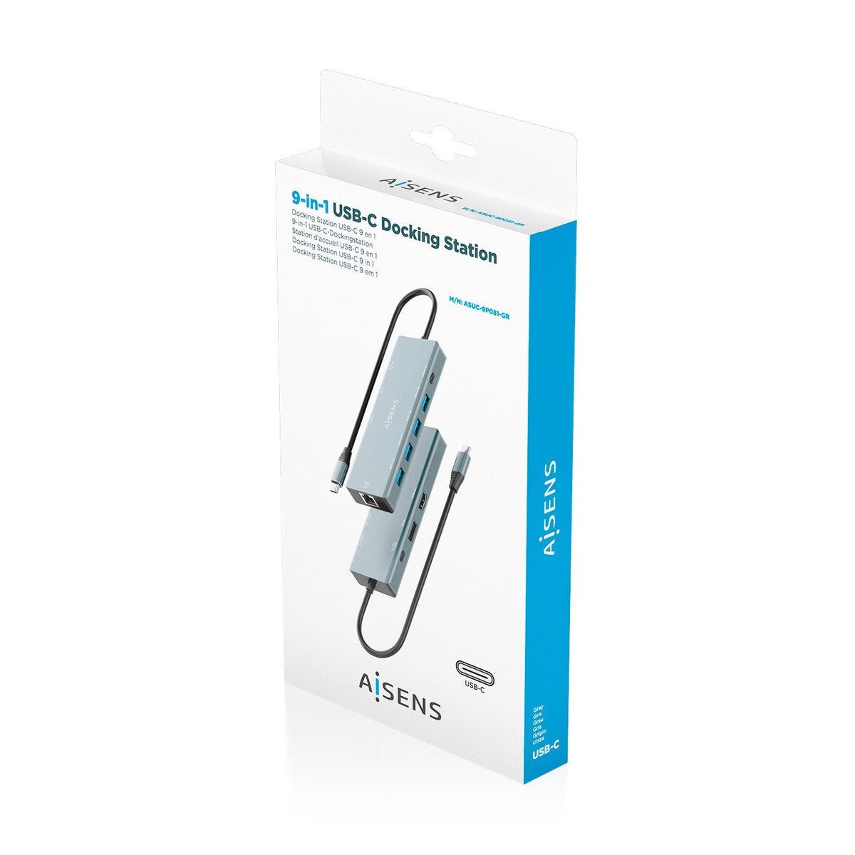 Docking Usb Tipo-C Aisens Asuc-9p051-Gr 1xdisplayport 1xhdmi 4k 4xusb 1xusb Tipo-C 1xrj45 1xusb Tipo-C Pd Gris