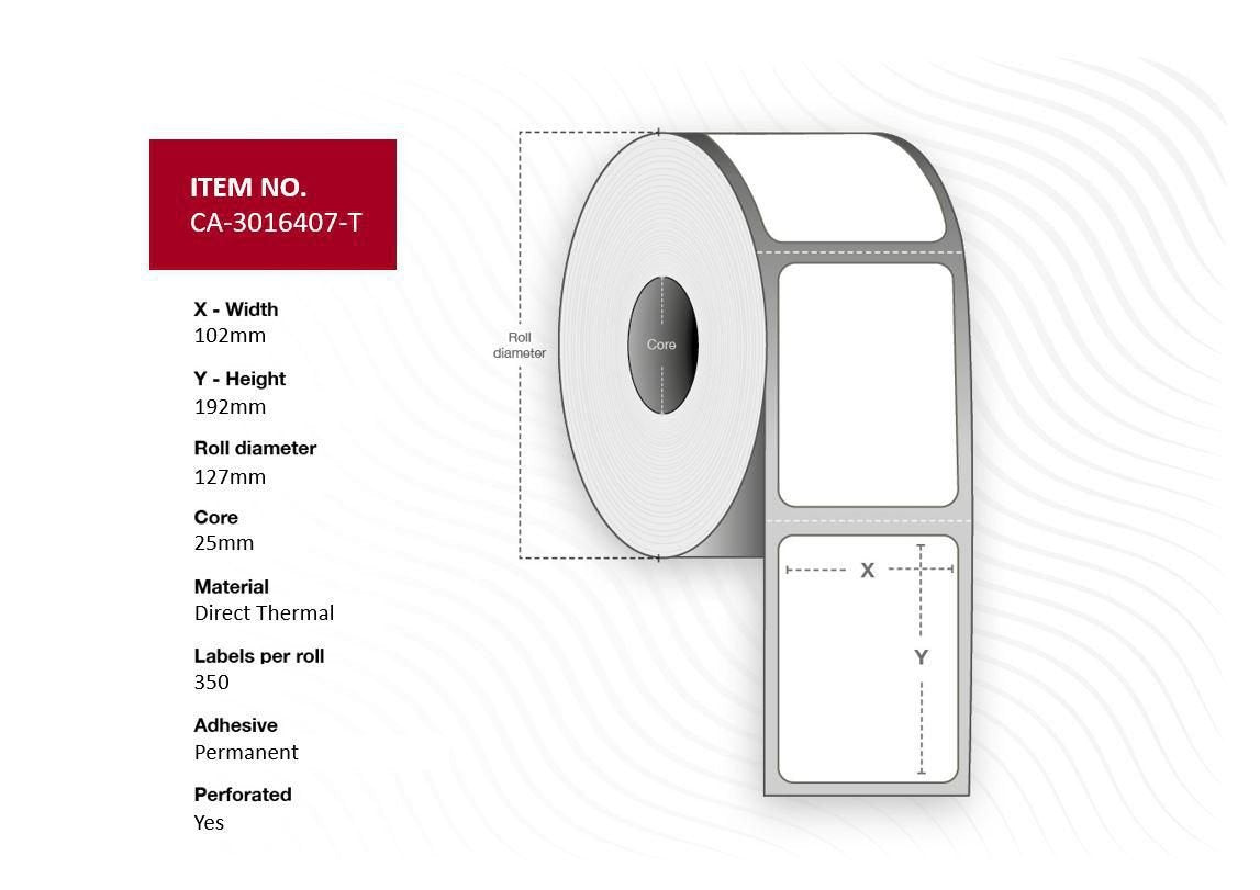 Label 102 X 192mm, Core 25mm,  Direct Thermal, Uncoated,