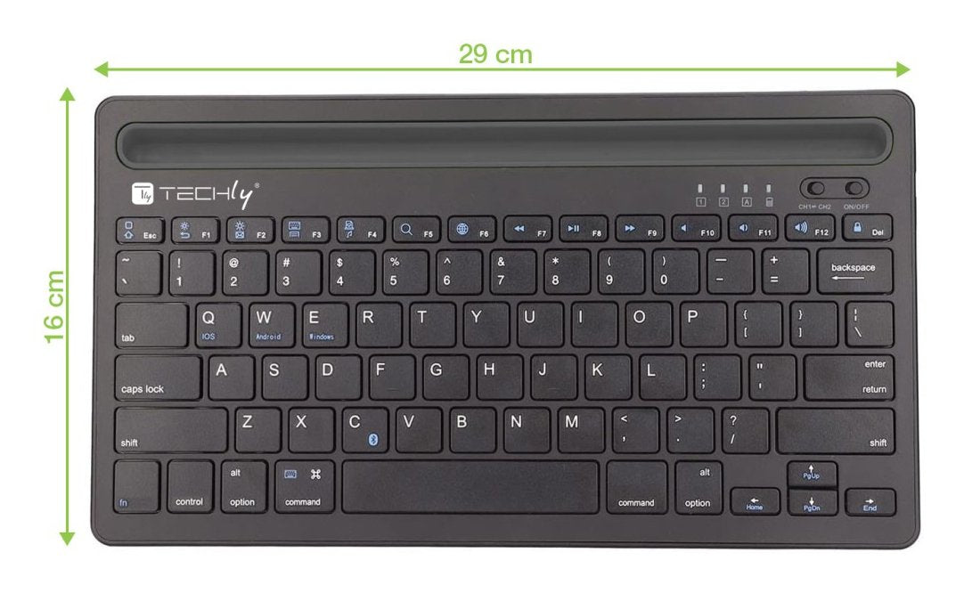 Techly Mini Wireless Keyboard 78 Keys 2 Channels With Hotkeys And Tablet Stand