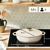 Tefal Servierpfanne Lov Gusseisen Ø 28cm (Beige, Mit Deckel, 3,8 Liter) E25972