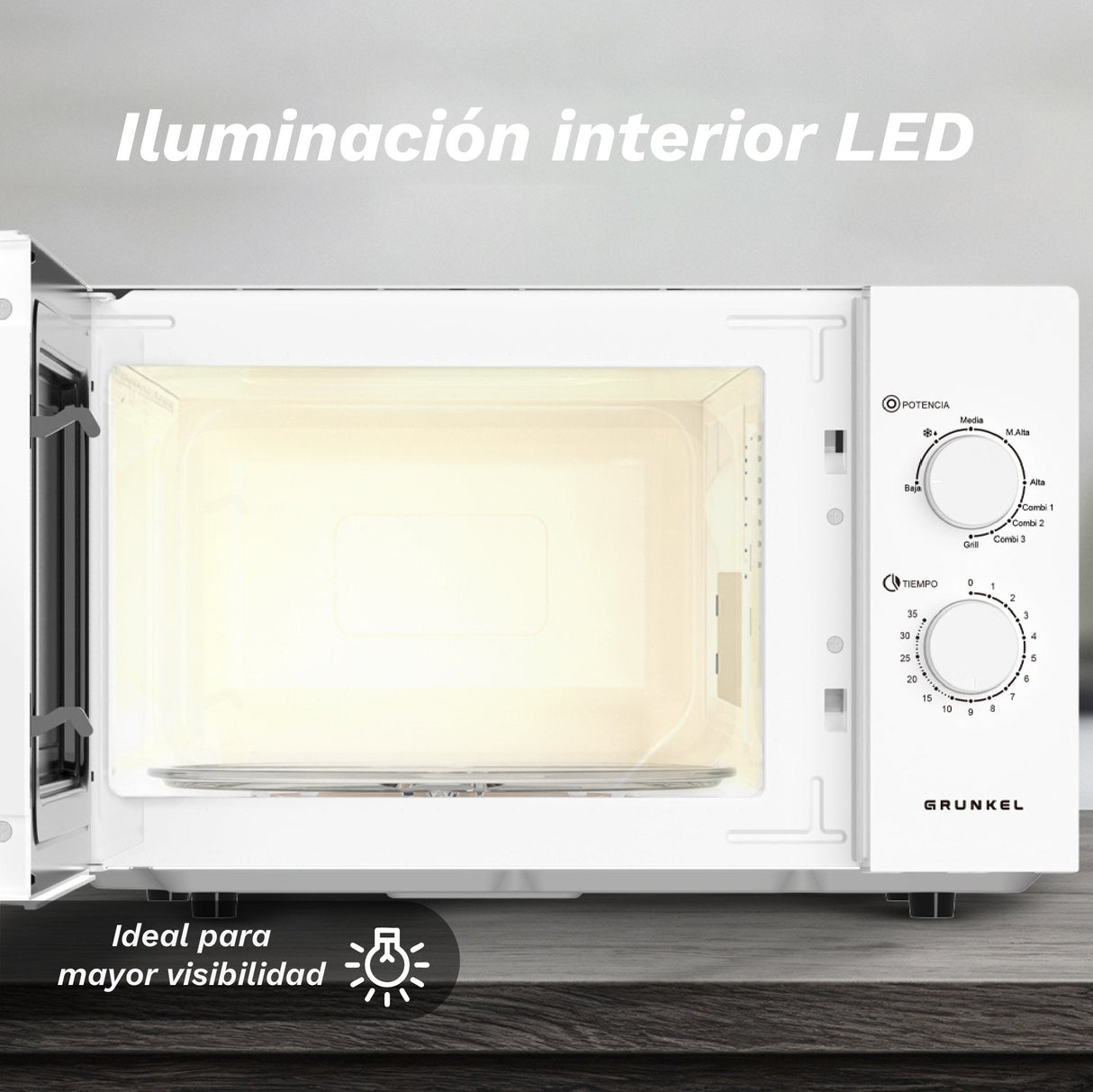 Microondas Grunkel Mwg-25grill 850w Capacidad 25l Funcion Grill Blanco