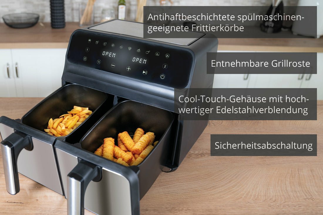 Unold 58685 Freidora Doble 8 L Independiente 1700 W Freidora De Aire Caliente Negro, Gris