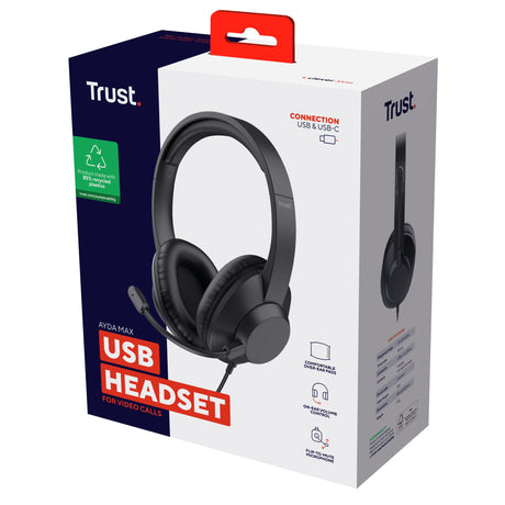 EAN 8713439254617 - Trust Ayda Max USB Auriculares Alámbrico Diadema Oficina/Centro de llamadas USB Type-C / USB Type-A Negro imagen 7