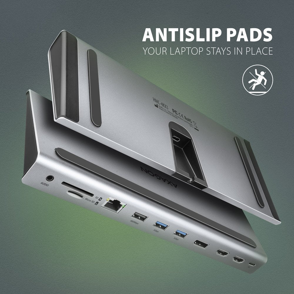 Axagon Hmc-4kx3 Usb 3.0 Hub, Minidp + 2x Hdmi, Lan, Pd, 3x Usb-A, Sd-Kartenleser, Audio