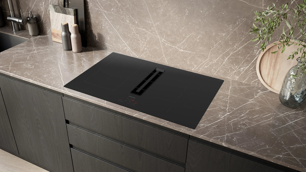 Siemens Ed811bs16e Iq300, Placa De Cocina Independiente Negro, 80 Cm, Con Campana Extractora Integrada Ed811bs16e