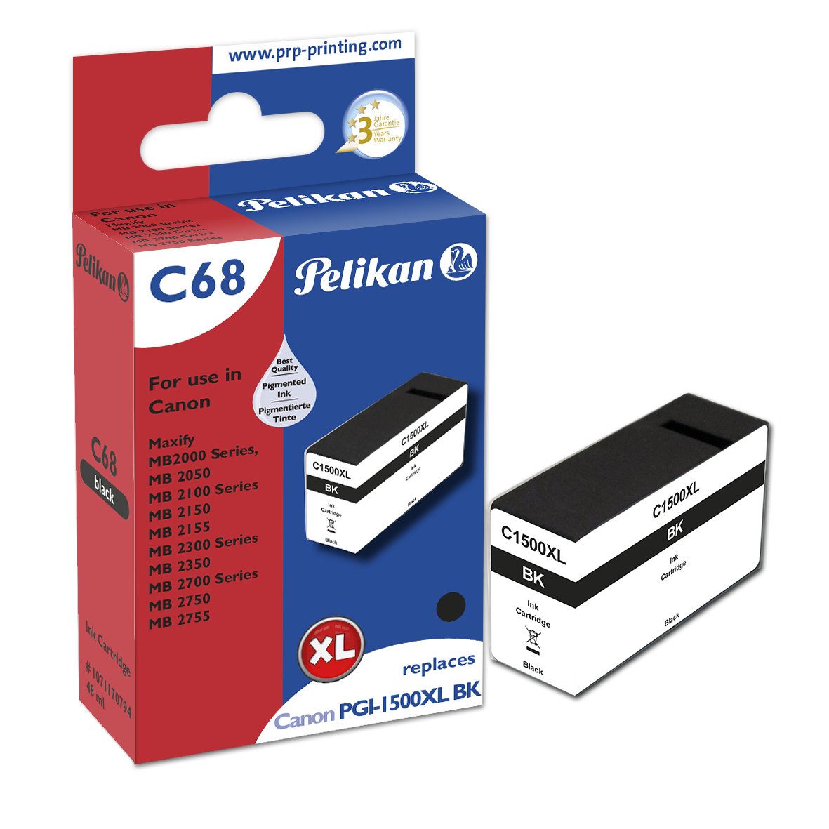 Pelikan Cartucho Canon C68 Pgi1500xl Bk Negro Compatible