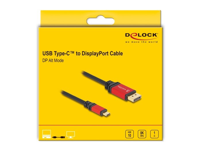 Delock 80092 Cable Usb Type-C A Displayport (Modo Dp Alt) 8k 30 Hz Con Función Hdr 1 M Rojo
