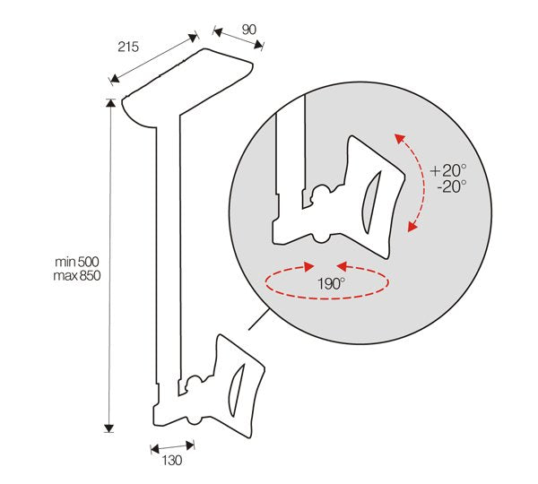 Soporte Techo Omb Hisolution Orientable Vert. +-20º Giro 190º Vesa 50/ 75/ 100/ 200  Max 20kg Color Plata