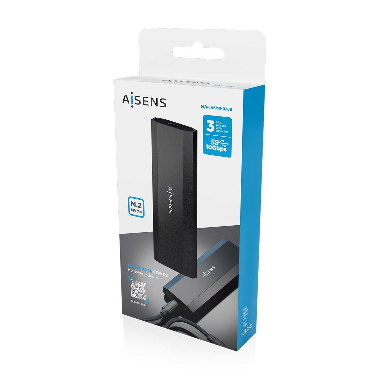 Aisens Caja Externa Para Disco Ssd M.2 Ngff Usb 3.2 Sin Tornillos Negra Asm2-028b