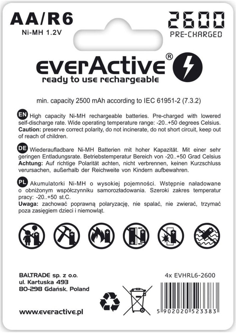 EAN 5902020523383 - Everactive EVHRL6-2600 pila doméstica Batería recargable Níquel-metal hidruro (NiMH) imagen 2