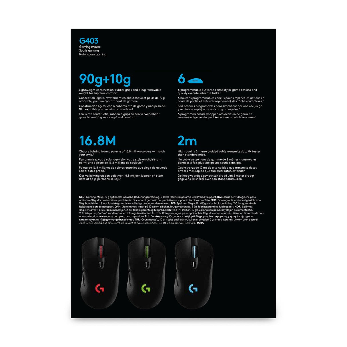 Logitech Ratón G403 Hero Gaming 16000dpi