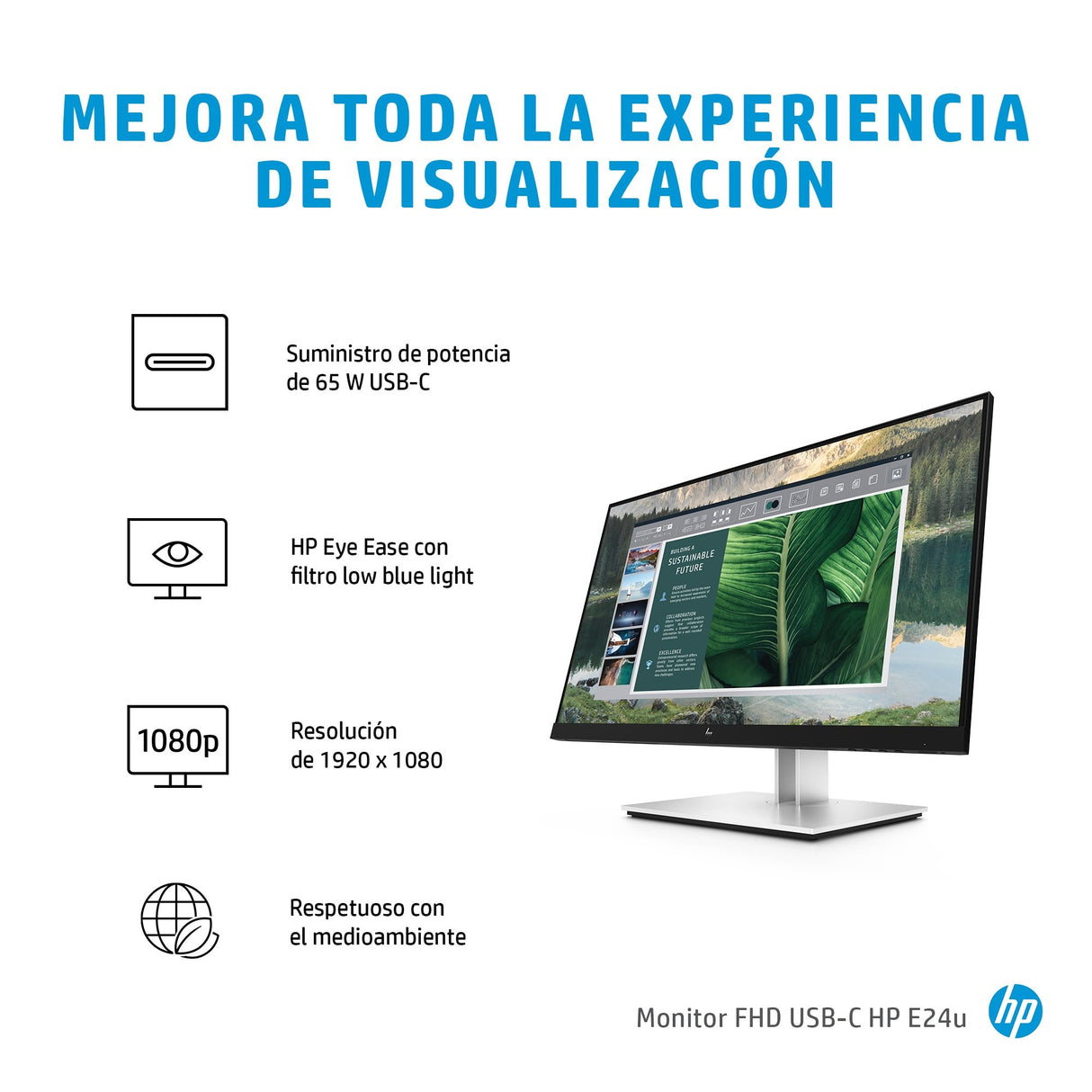 EAN 0195122123987 - HP E24u G4 pantalla para PC 60,5 cm (23.8") 1920 x 1080 Pixeles Full HD LCD Negro, Plata imagen 7
