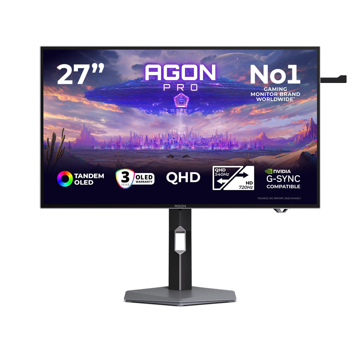 Monitor  Aoc Agon Pro Agp277qkdc Oled 27" (26.5" Visible) 2560 X 1440 Qhd @ 540 Hz Tandem Oled 1500000:1 Displayhdr 500 True Black 0.03 Ms 2xhdmi Displayport Usb-C Altavoces Gris Oscuro