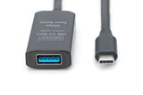 Digitus Active Usb 3.2 Gen1 5g Extension Cable, Usb-C - Usb-A, 10 M, Black