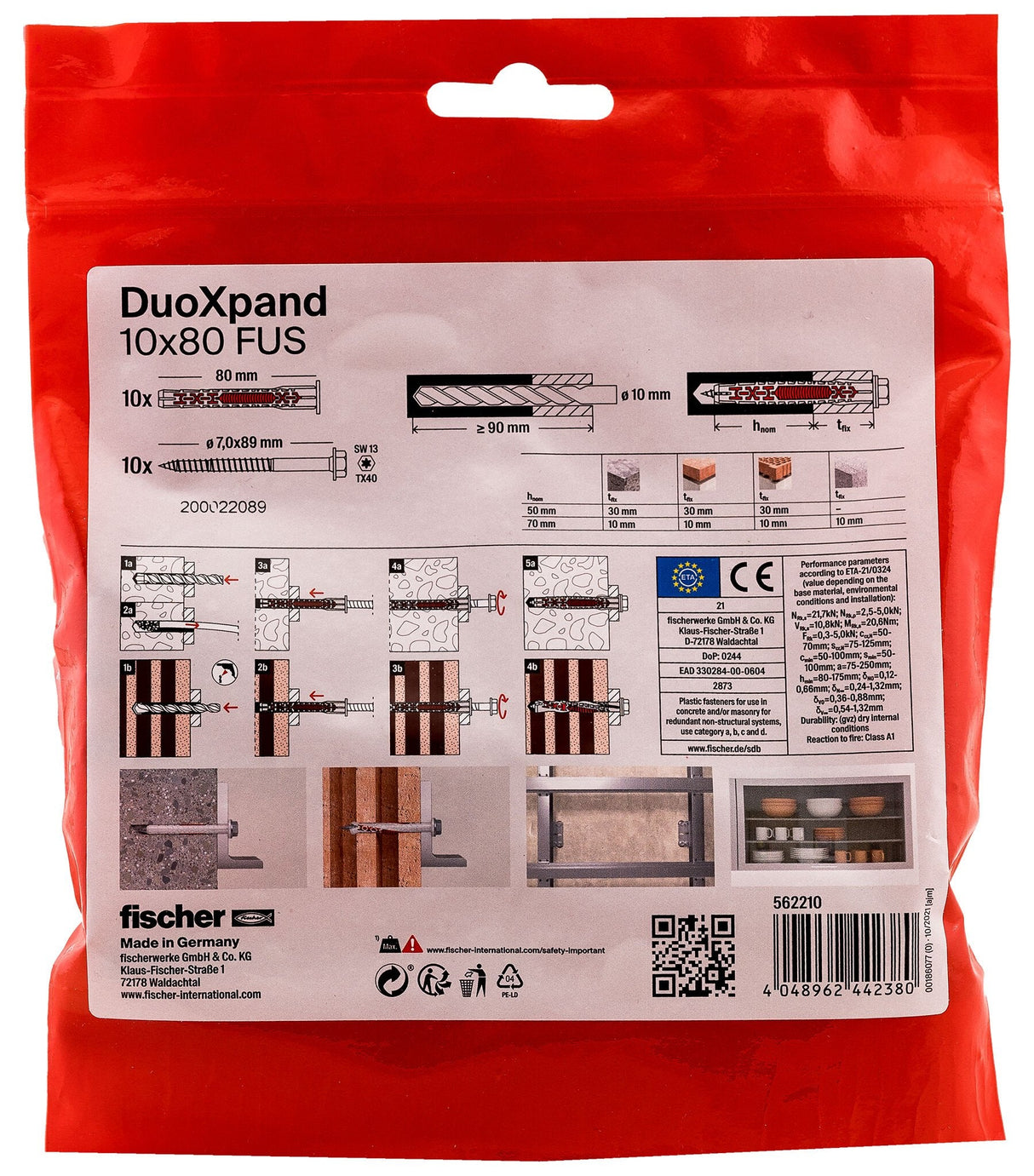 Tacos De Expansión Duoxpand Fus Ø10 X 80 Mm + Tornillos Ø7 X 89 Mm, Bolsa 10 Uds