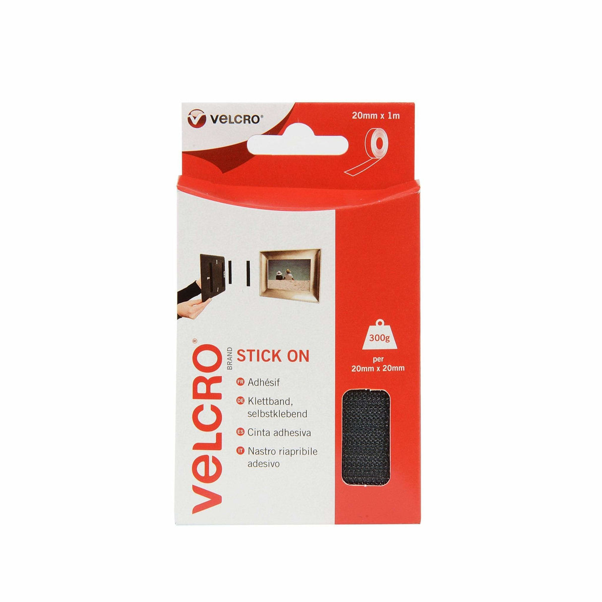 Velcro Klettband Selbstklebend, Haken & Flausch 20mm X1m Schwarz