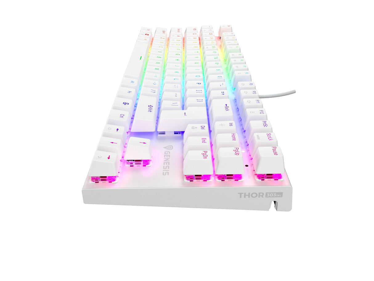 Teclado (Ingles) Mecánico Gaming Genesis Thor 303 Tkl Blanco Ee. Uu. Rgb