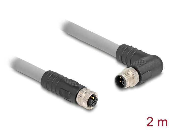 Delock M12 Cable L-Kodiert 5 Pin Stecker Rechts Gewinkelt Zu Buchse Gerade Pur Schleppkettentauglich 2 M Grau