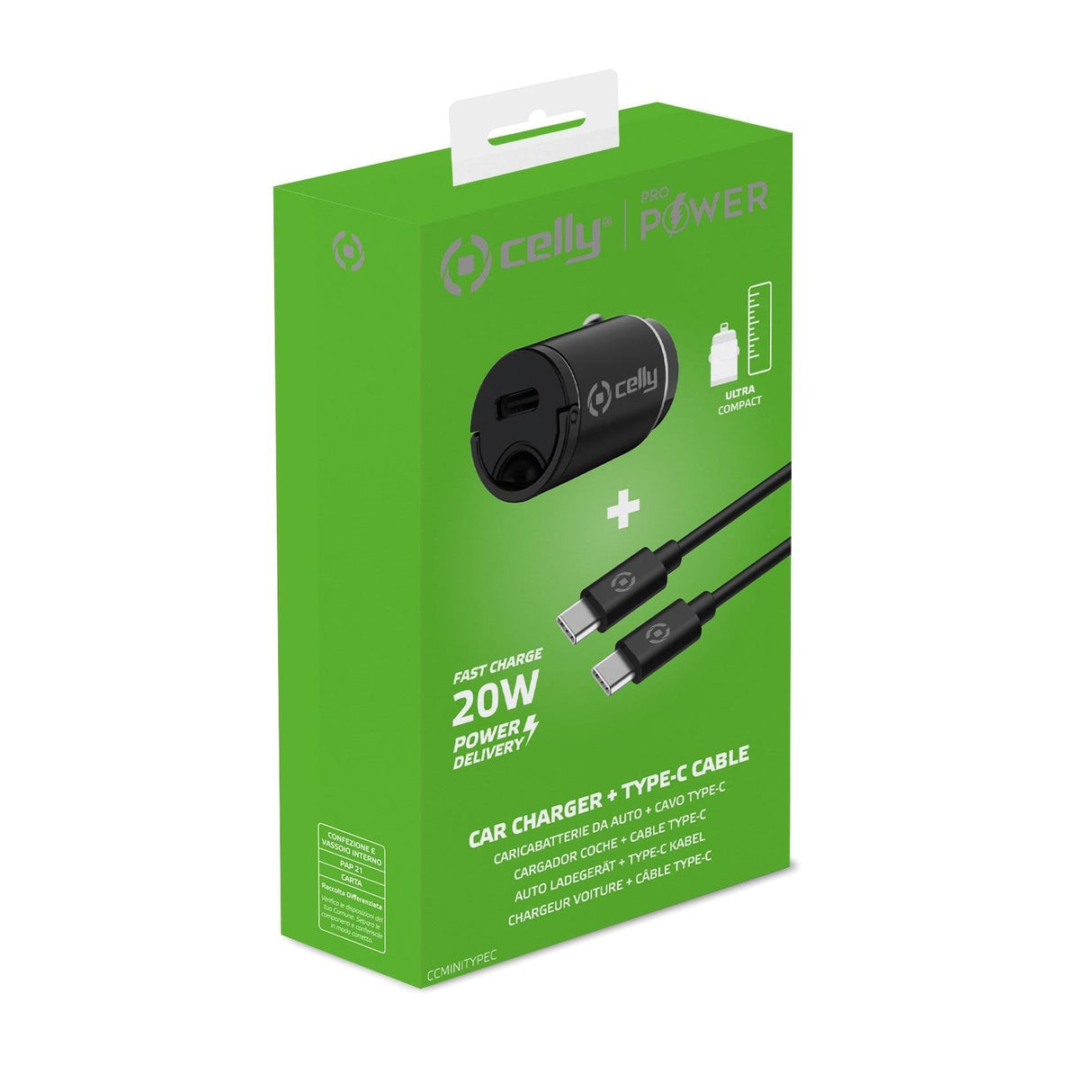 Celly Ccminitypec Cargador Coche 20w Usbc&Cable Negro