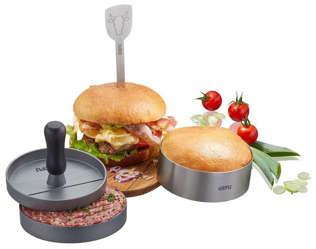 EAN 4006664894944 - GEFU 89494 prensador para hamburguesas Negro, Acero inoxidable Aluminio, Plástico, Acero inoxidable imagen 1