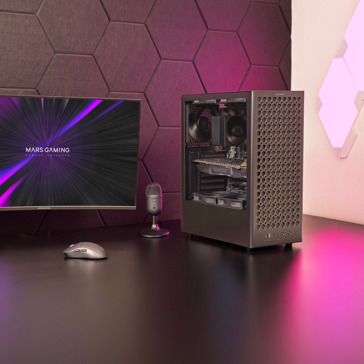 Caja Pc  Atx Mars Gaming Mc-T800 Frontal Airdot Mesh 4x Ventiladores Fdb Cablehatch Usb-C Negro
