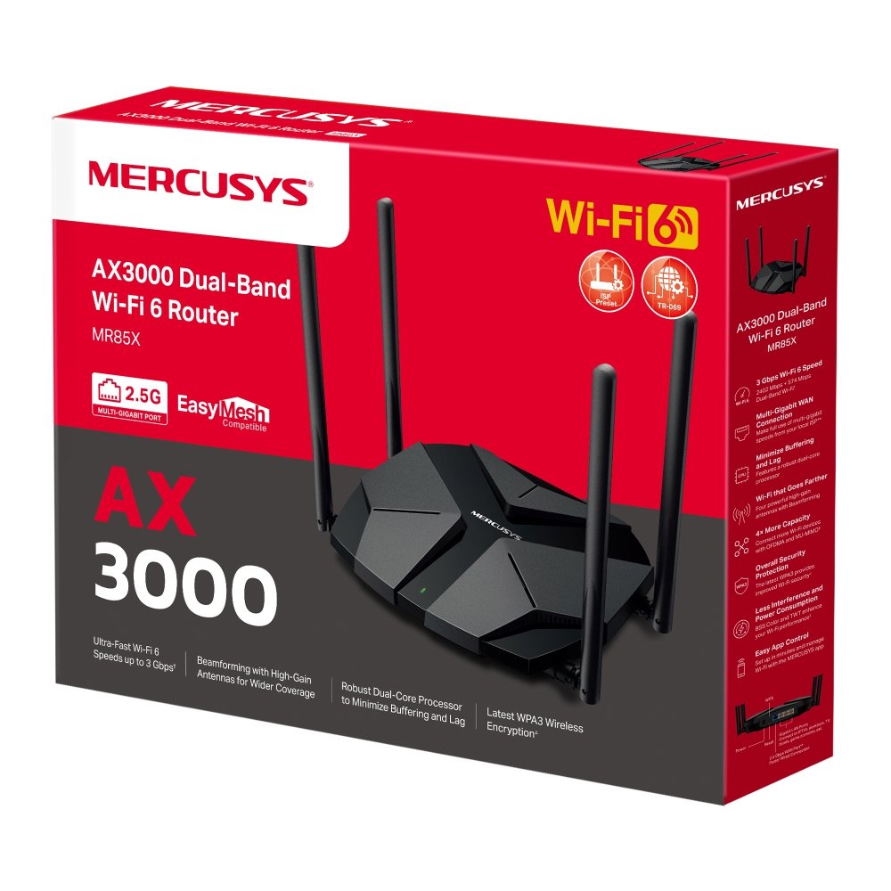 Router  Mercusys Mr85x Ax3000 Dual-Band Wi-Fi 6 Mr85x