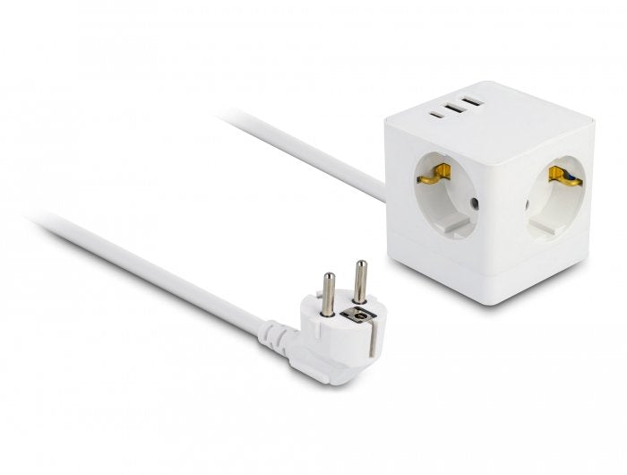 Delock Steckdosenwürfel Mit Verlängerungscable 3-Fach Mit Kindersicherung Und Usb Cargador, 1,5 M Cable, Weiss
