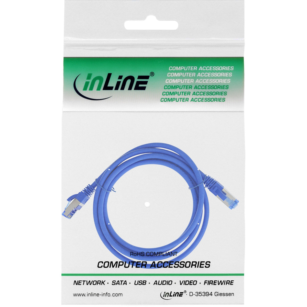 Cable De Red Inline S/Ftp Pimf Cat.6a Libre De Halógenos 500mhz Azul 2m