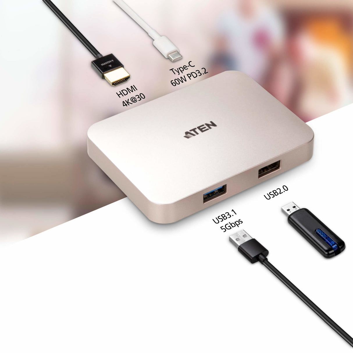 Miniestación De Acoplamiento Aten Uh3235 Usb-C 4k Ultra - Pd60w