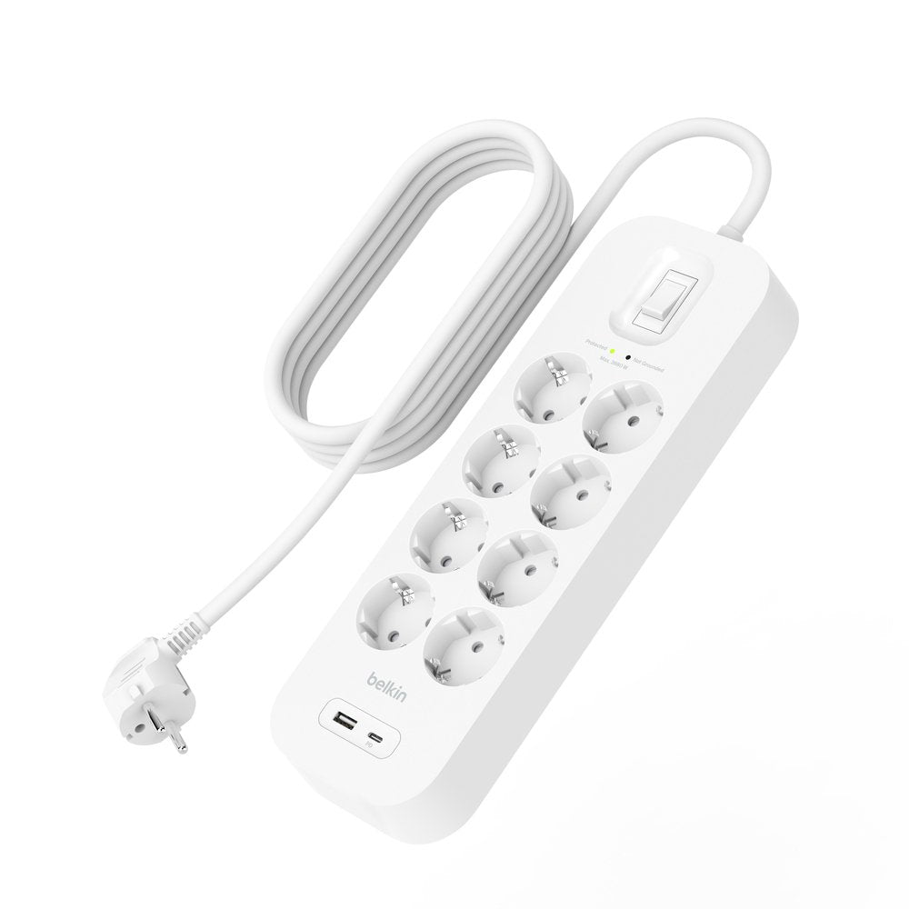 Regleta Alimentacion Belkin Srb003vf2m-V2 Contra Sobretensiones Con 8 Enchufes 1 Usb-C 1usb-A