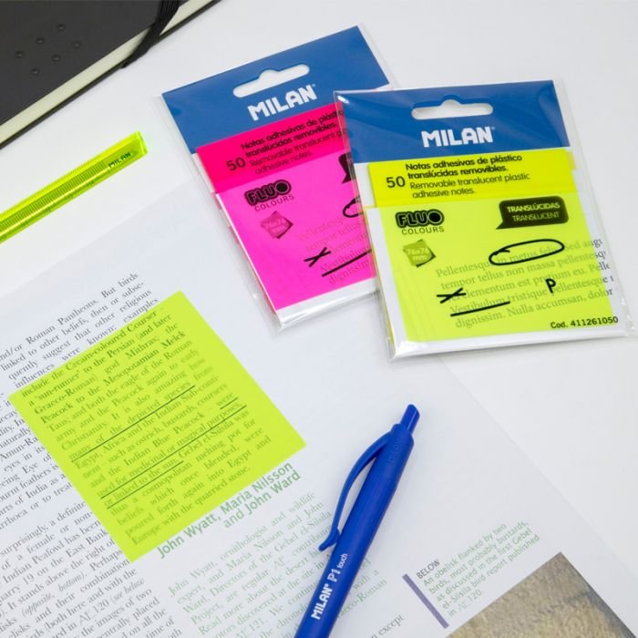 50 Notas Adhesivas Removibles Milán 411261050 Translúcidas Amarillo Fluo 76*76mm