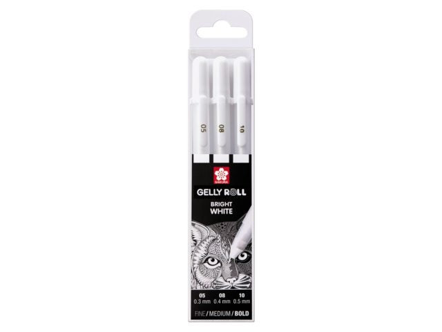 Talens Sakura Estuche 3 Bolígrafos Gelly White Fino/Medio/Grueso Gel Brillante Blanco