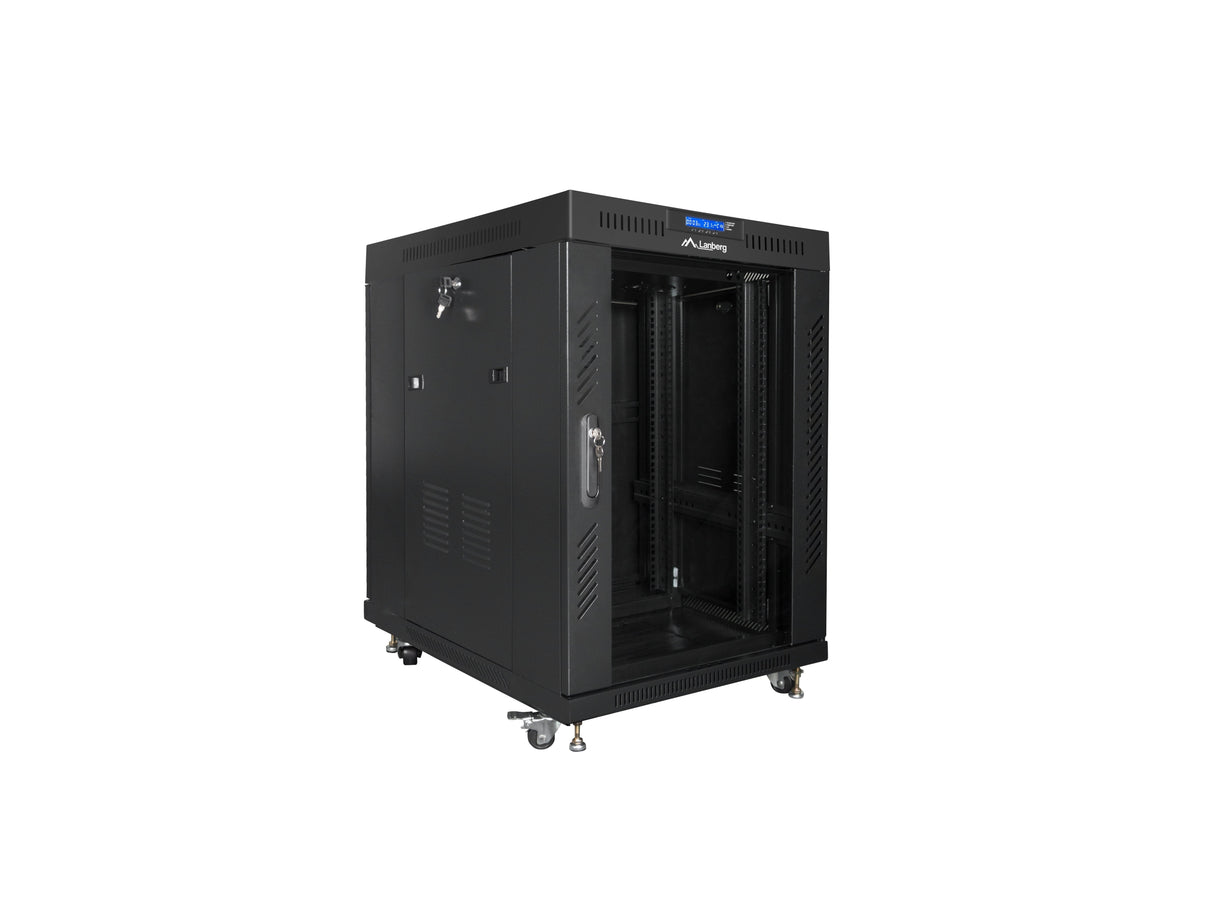 Armario Rack 19" Autónomo 15u/800x1000 Lcd Con Puerta Cristal Negro Lanberg (Flat Pack)