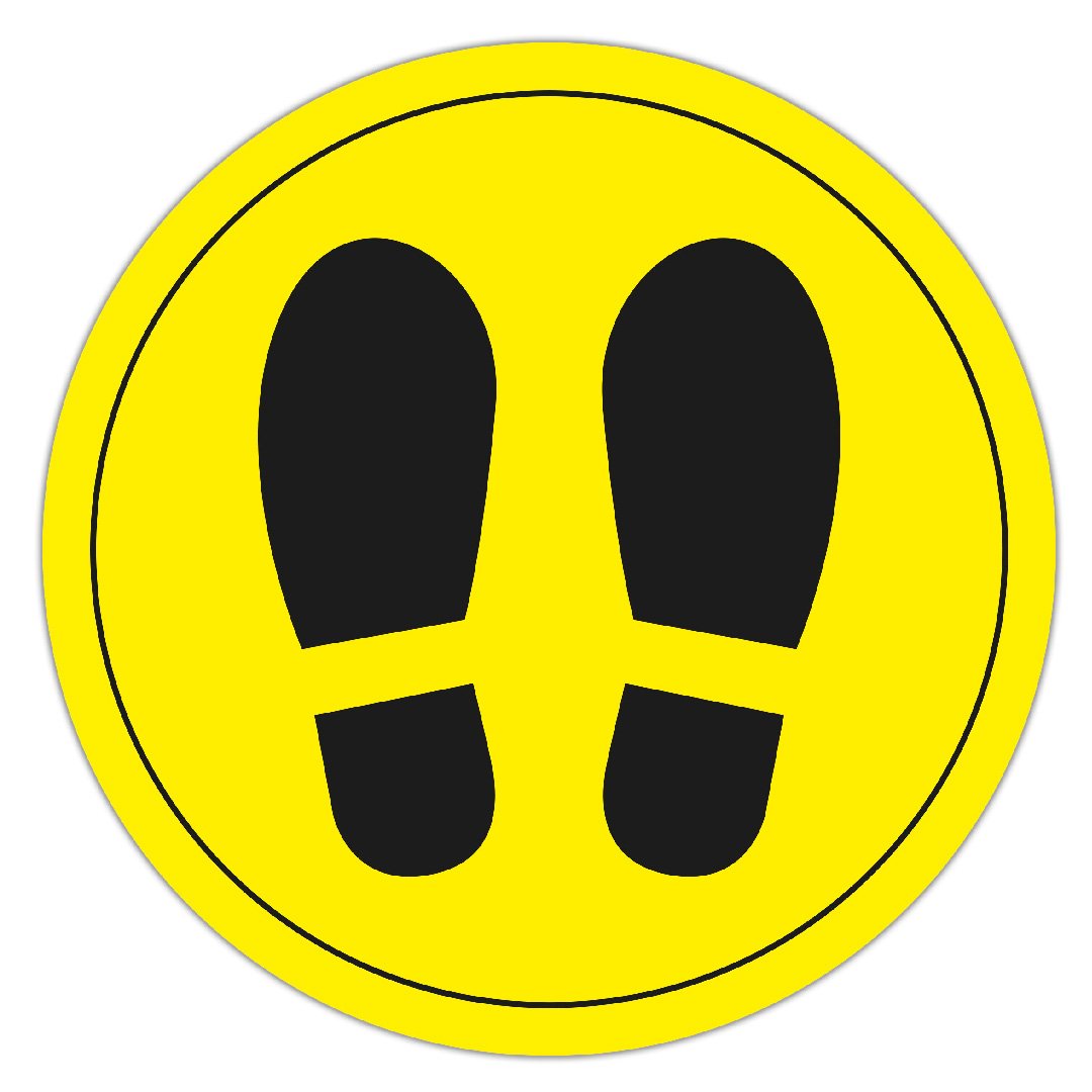 Apli Circulo Señalizacion Adhesivo Ilustracion Zapatos Ø30mm - Acabado Mate - Adhesivo Solvente Alta Resistencia - Color Amarillo/Negro - Film Pvc 100 Micras Con Imprimacion