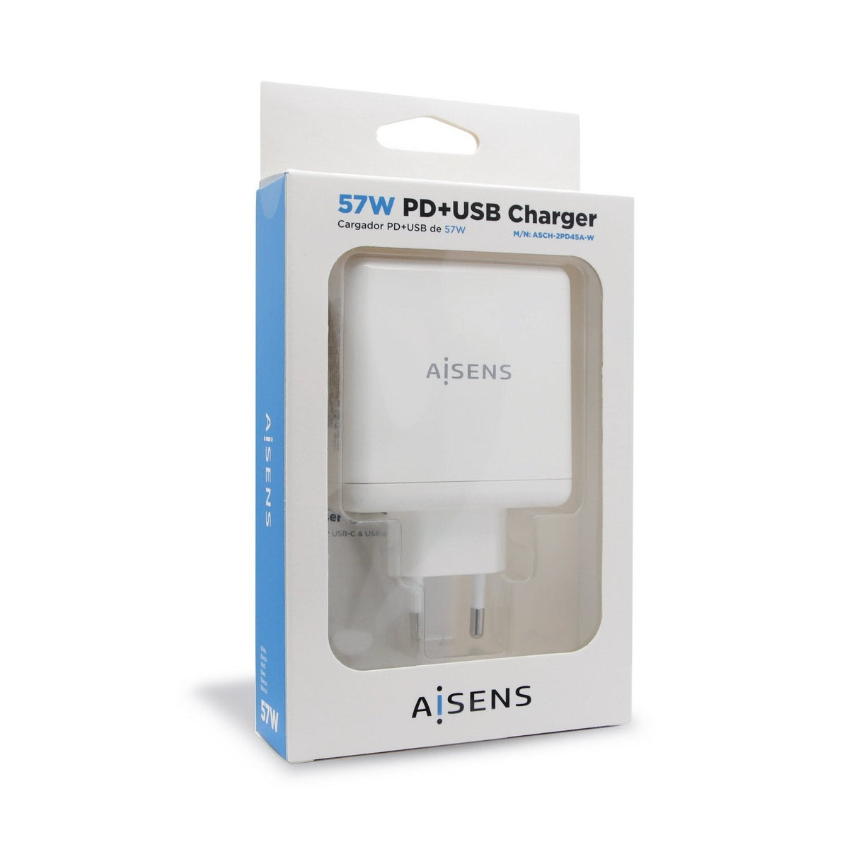 Aisens Cargador Para Smartphone 57w 1x Usb-C Pd3.0 45w, 1x Usb-A 5v/2.4a 12w