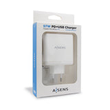 Aisens Cargador Para Smartphone 57w 1x Usb-C Pd3.0 45w, 1x Usb-A 5v/2.4a 12w