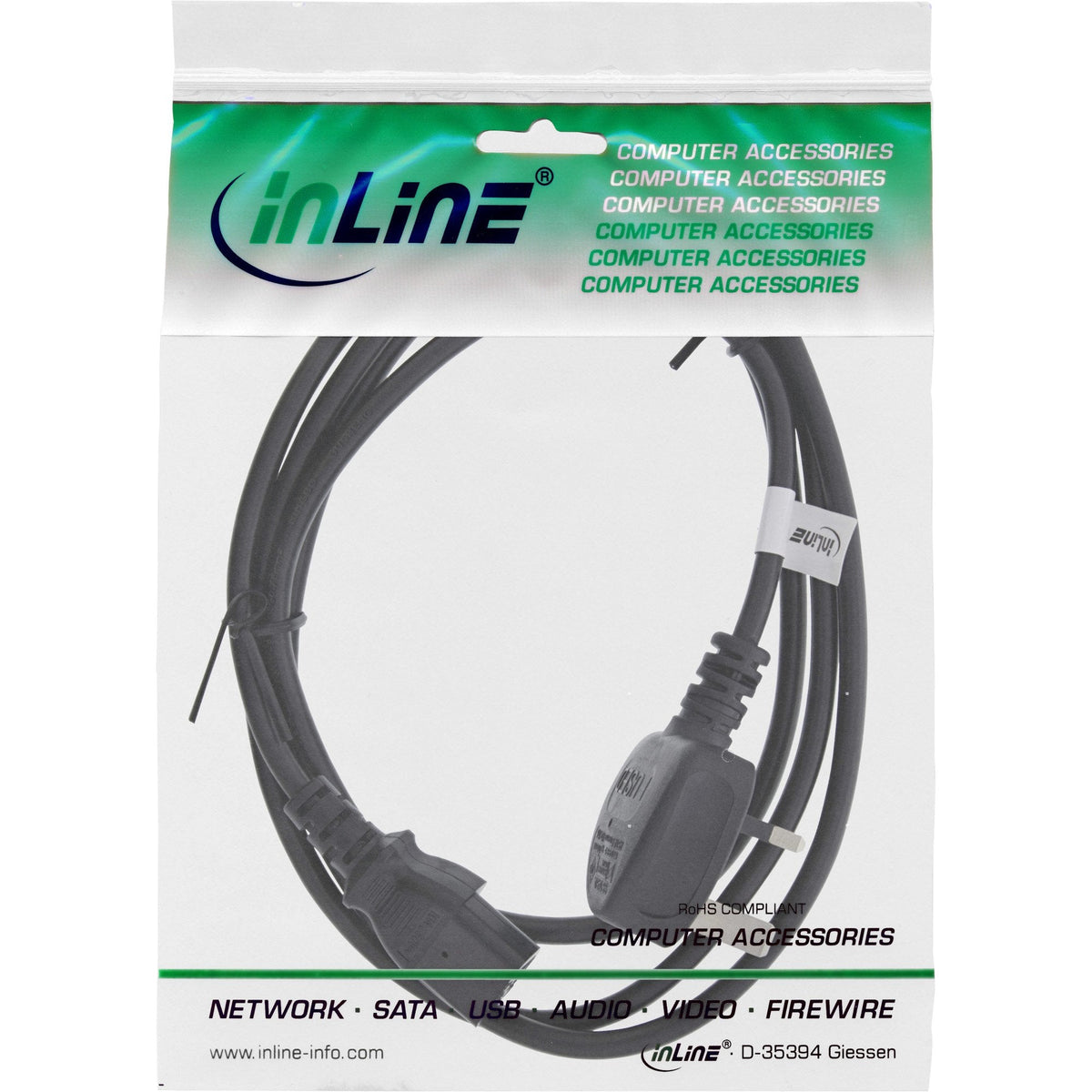 Cable De Alimentación Inline Enchufe De Inglaterra A 3 Pines Iec C13 Negro H05vv-F 3x0.75mm² 1.8m