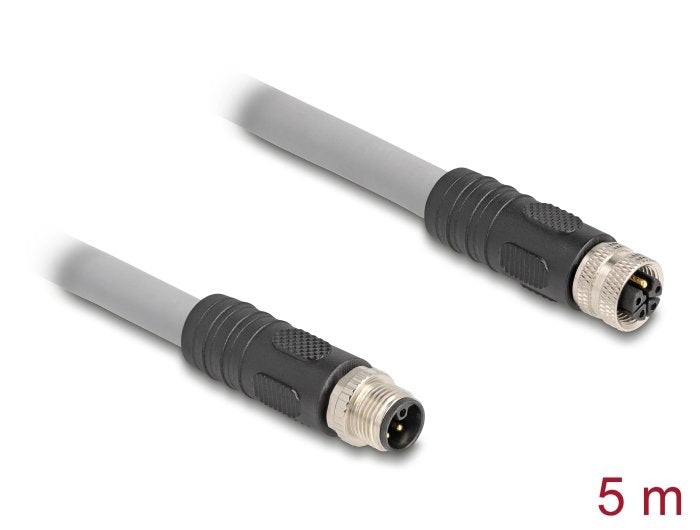 Delock M12 Cable L-Kodiert 5 Pin Stecker Zu Buchse Pur Schleppkettentauglich 5 M Grau