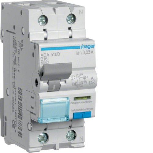 Hager Fi-Ls 1p+N 10ka B-16a 30ma Ada516d ** Typ A