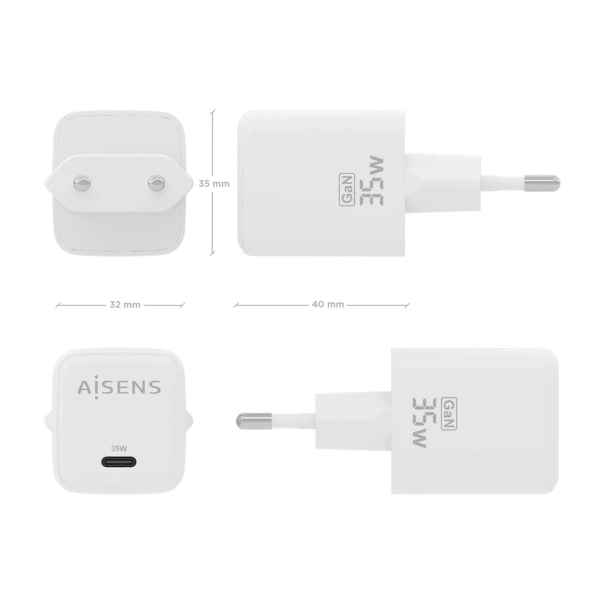 Aisens Cargador Gan 35w - 1xusb-C Pd3.0 Qc4.0 - Blanco