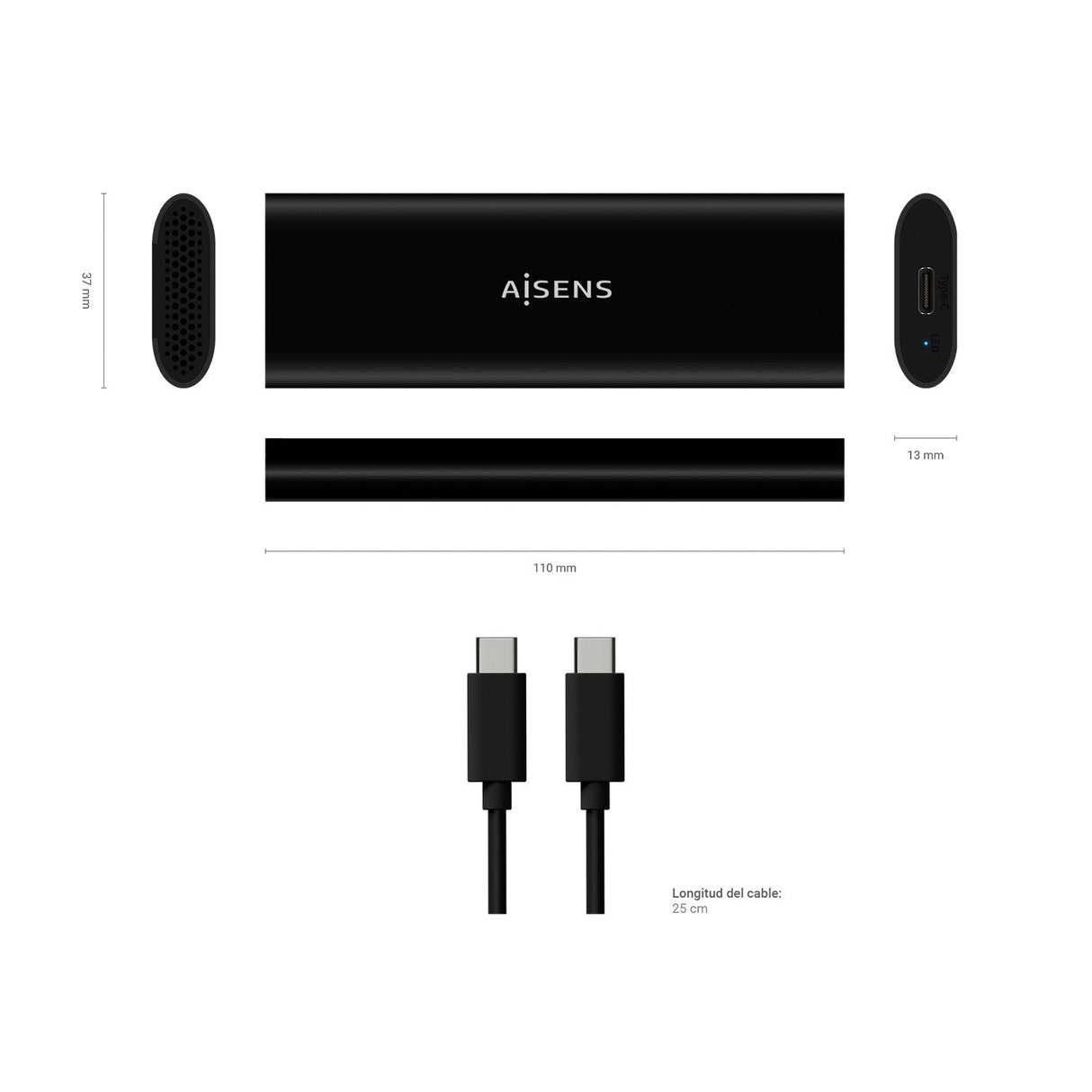 Aisens Caja Externa Para Disco Ssd M.2 Sata Nvme Usb 3.1  Sin Tornillos Asm2-014b